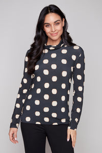 Carre Noir Luna Dot Turtleneck Top