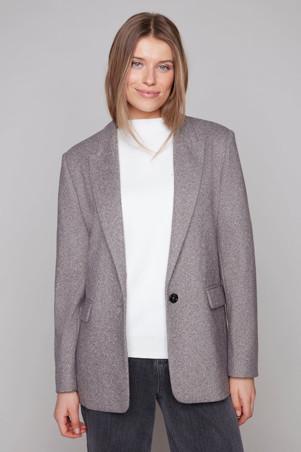 Carre Noir Herringbone Tailored Blazer