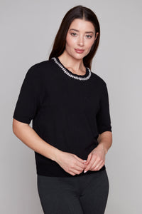Carre Noir Crystal Petal Knit Tee