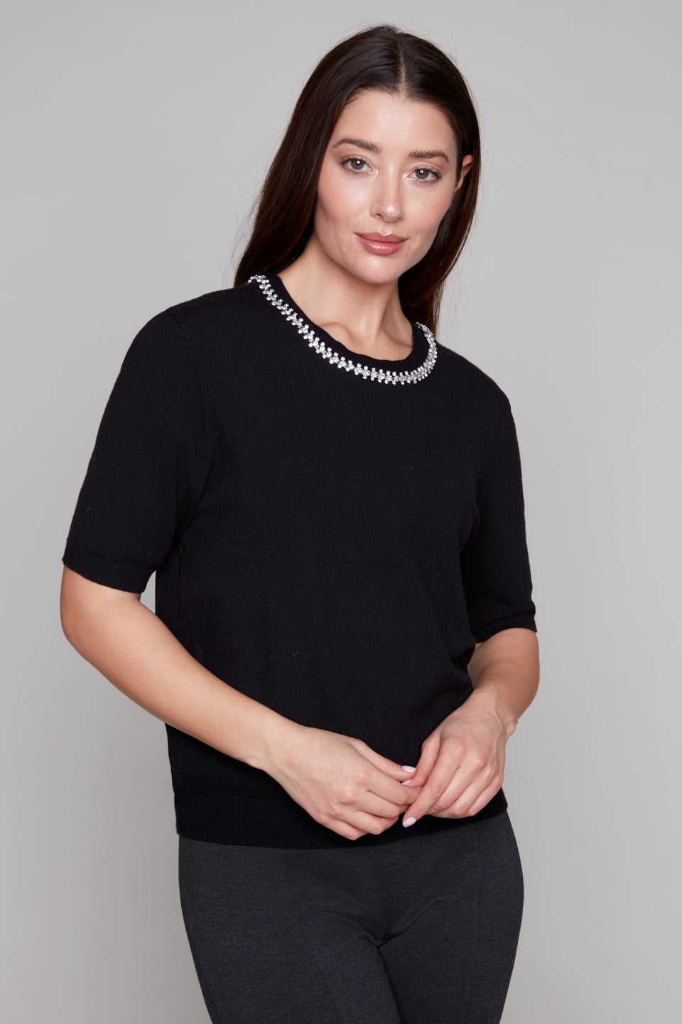 Carre Noir Crystal Petal Knit Tee