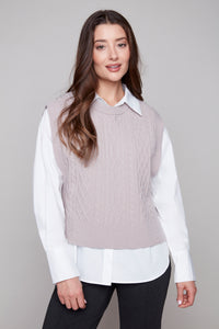 Carre Noir Sleeveless Cable Knit Sweater Vest