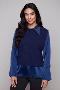 Carre Noir Sleeveless Cable Knit Sweater Vest