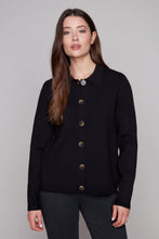 Load image into Gallery viewer, Carre Noir Button-Up Knit Cardigan with Collar
