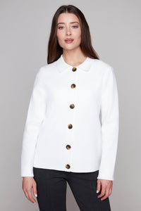 Carre Noir Button-Up Knit Cardigan with Collar