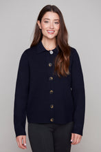 Load image into Gallery viewer, Carre Noir Button-Up Knit Cardigan with Collar
