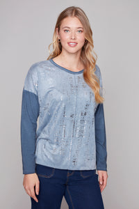 Carre Noir Foil Print Long Sleeve Tee