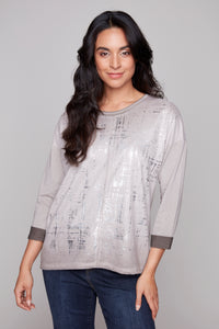 Carre Noir Foil Print Long Sleeve Tee