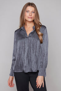 Carre Noir Lustre Pleat Blouse