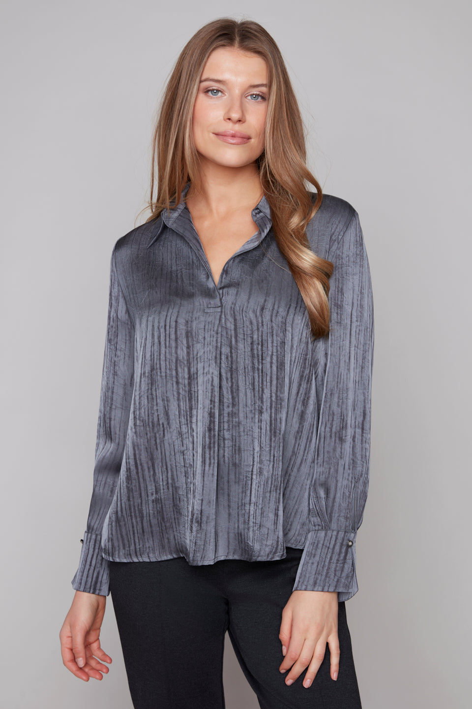 Carre Noir Lustre Pleat Blouse
