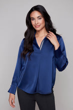 Load image into Gallery viewer, Carre Noi Lustrous Split V-Neck Blouse
