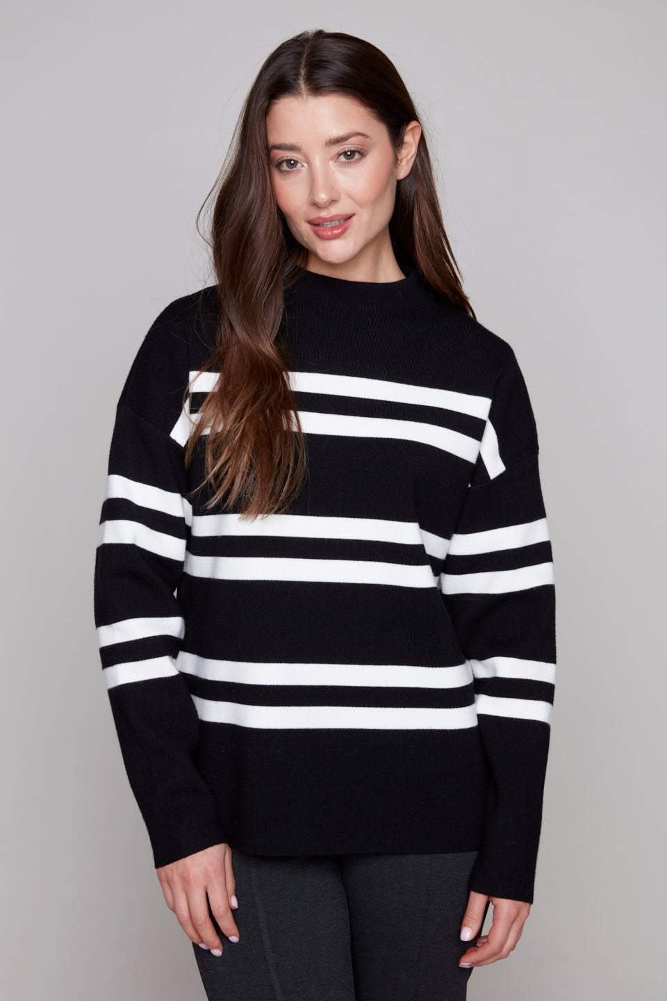 Carre Noir Mara Striped Mock-Neck Sweater