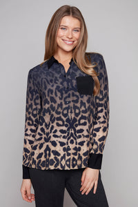 Carre Noir Animal Print Button-Up Blouse