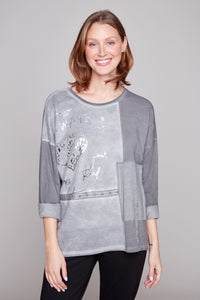 Carre Noir Graphic Brushed Top with Heart Detail