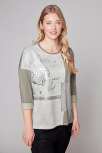 Carre Noir Graphic Brushed Top with Heart Detail