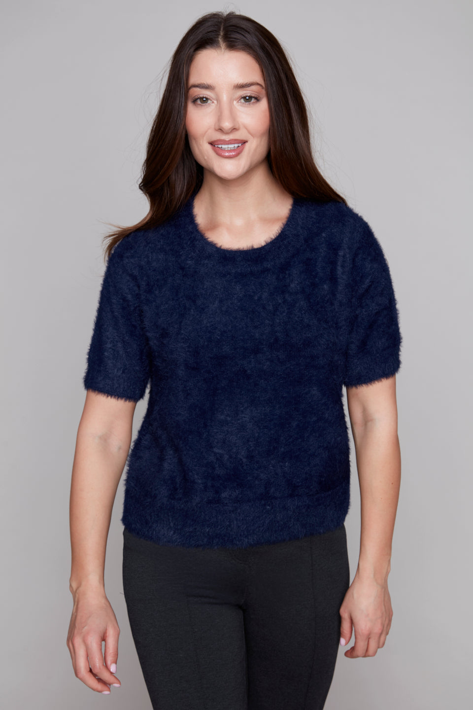 Carre Noir  Featherlight Fuzzy Short Sleeve Sweater