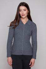 Load image into Gallery viewer, Carre Noir Collared Ribbed Knit Cardigan
