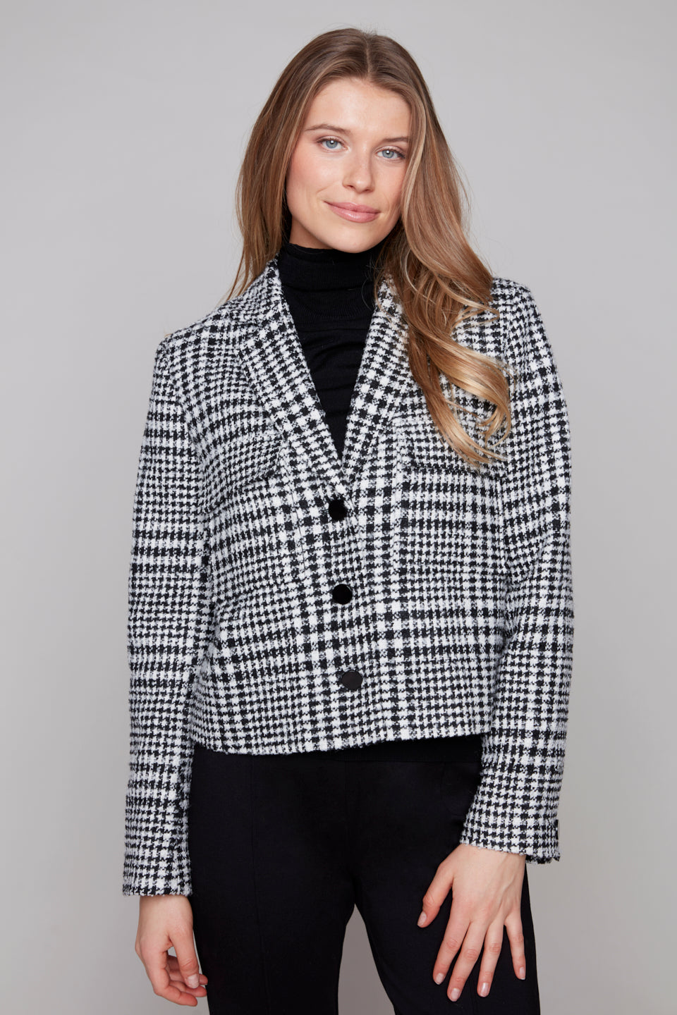 Carre Noir Checked Wool-Blend Cropped Blazer