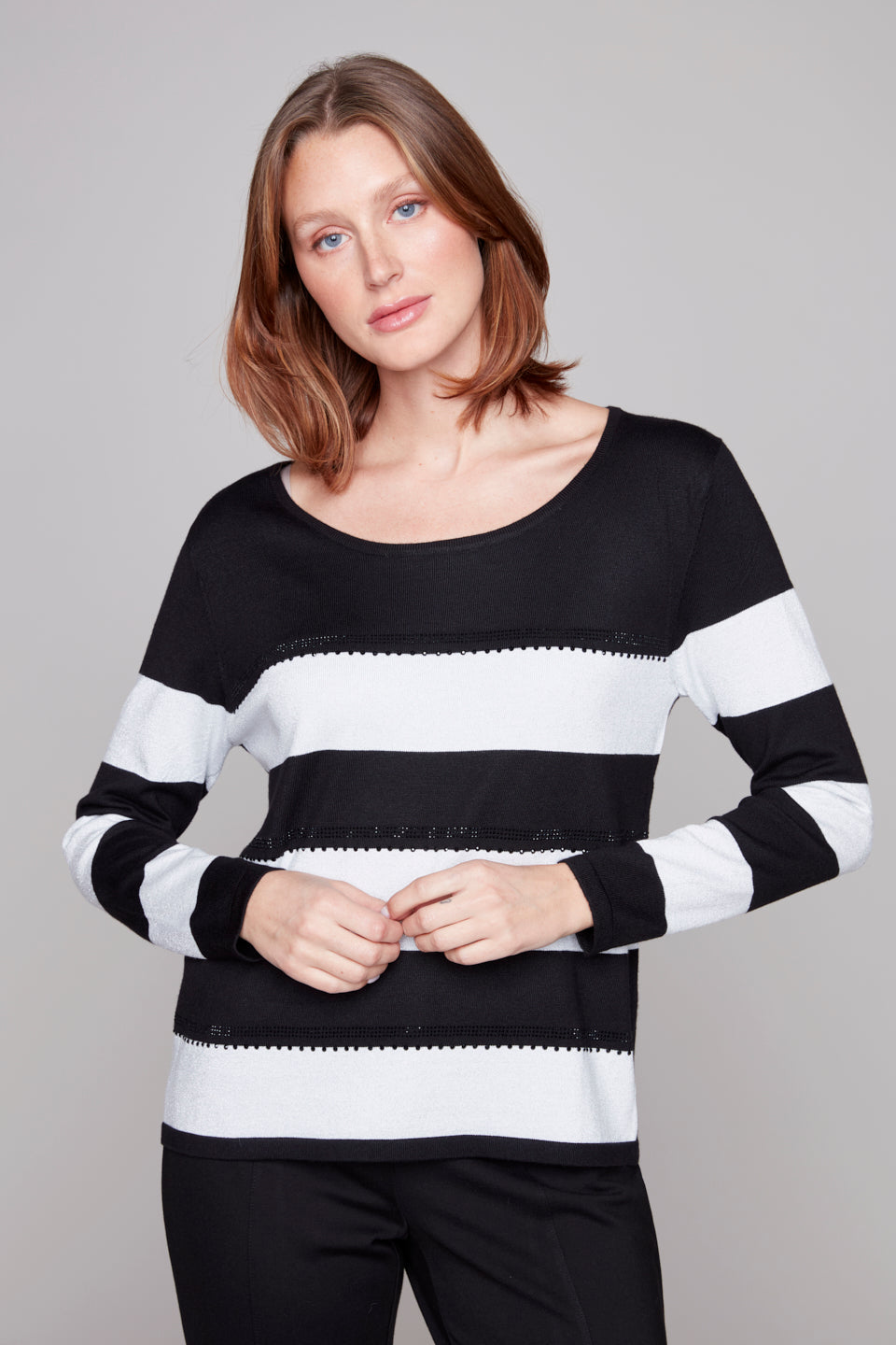 Carre Noir Striped Sparkle Knit Sweater
