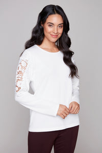Carre Noir  Embellished Lace Sleeve Pullover