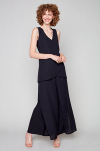 Blouse sans manches col V double épaisseur Compli K Noir